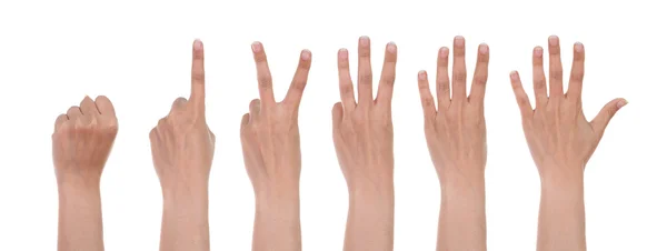 Χέρια που δείχνουν τον αριθμό ένα απομονωθεί σε λευκό — Φωτογραφία Αρχείου