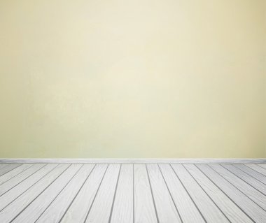 Beton duvar ve ahşap zemin ile oda iç