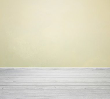 Oda iç sarı beton duvar ve Beyaz ahşap zemin ile