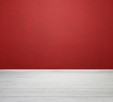 Oda iç kırmızı beton duvar ve Beyaz ahşap zemin ile