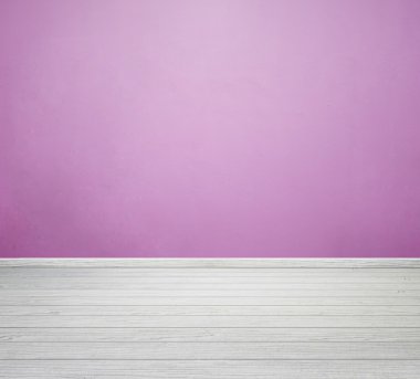 Oda iç pembe beton duvar ve Beyaz ahşap zemin ile