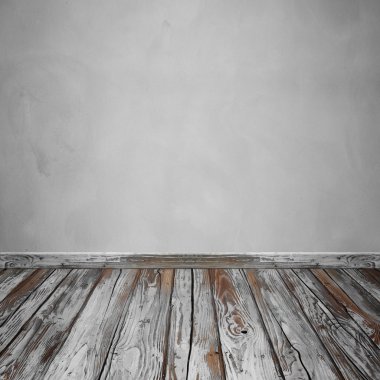 Beton duvar ve ahşap zemin ile oda iç