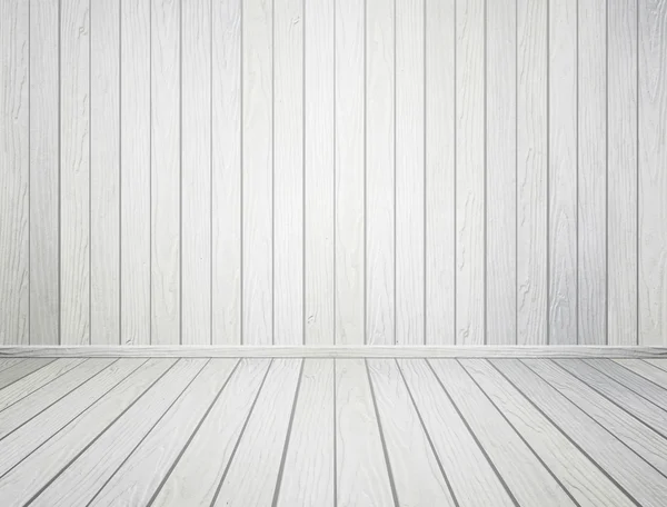 Intérieur de la chambre blanche avec mur en bois et plancher — Photo