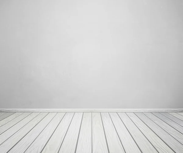 Intérieur chambre blanche avec mur en béton et plancher de bois — Photo