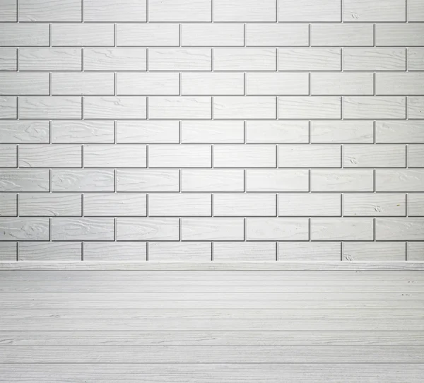 Інтер'єр білої кімнати з цегляною стіною і дерев'яною підлогою — стокове фото