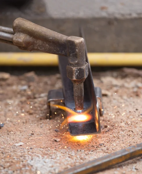 Placa de acero de perforación del trabajador — Foto de Stock