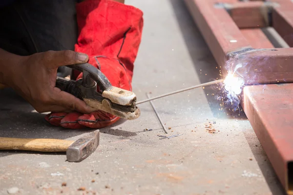 stock image Welder working a welding metal.