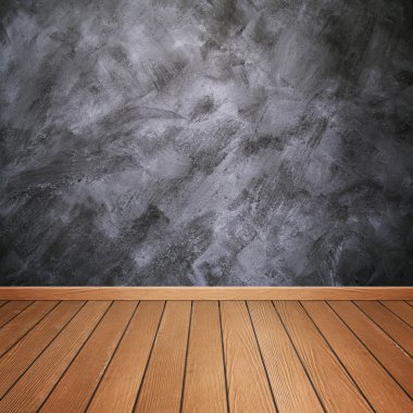 Oda iç beton duvar (Loft tarzı) ve ahşap zemin bac