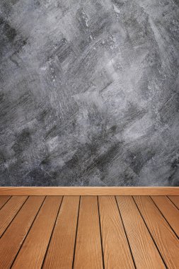 Oda iç beton duvar (Loft tarzı) ve ahşap zemin bac