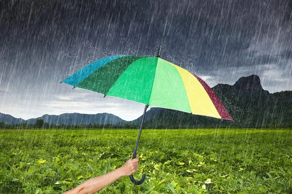 Kezében többszínű esernyő alá eső Khao Jee — Stock Fotó