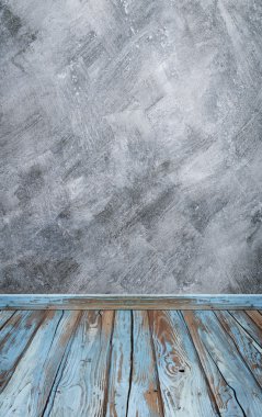 Oda iç beton duvar (Loft tarzı) ve ahşap zemin bac