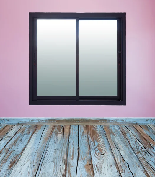 Interno camera con finestra e pavimento in legno — Foto Stock