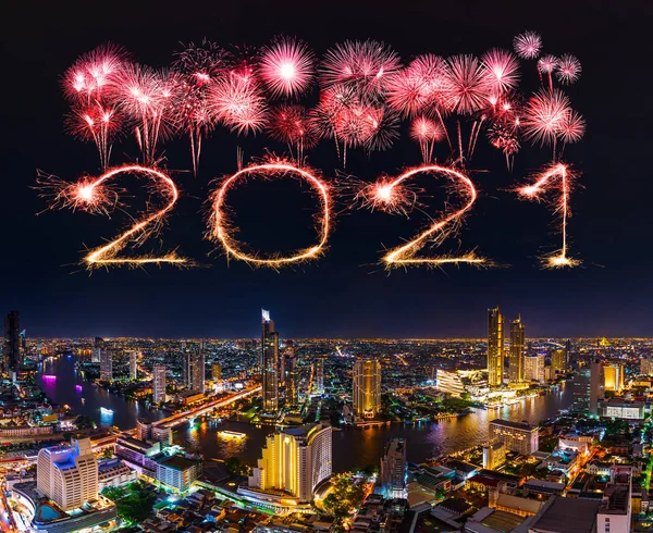 2021 Godt Nytt Fyrverkeri Chao Phraya Elven Bangkok Kvelden Thailand – stockfoto