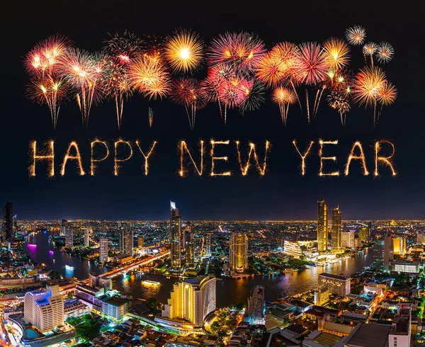 Happy New Year Fireworks Celebrating Chao Phraya River Bangkok City — стоковое фото