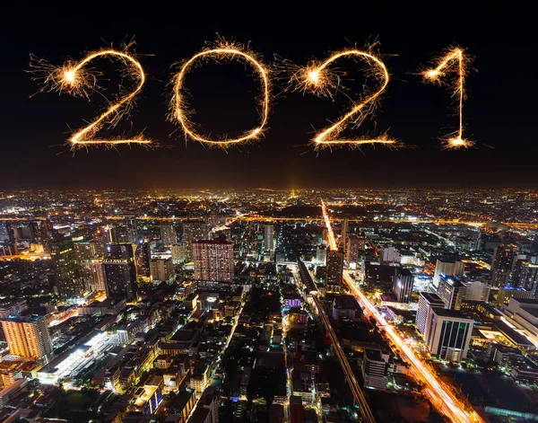 2021 Heureux Nouveau Feu Artifice Année Célébrant Sur Bangkok Paysage — Photo