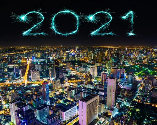 2021 Happy New Year Fireworks Celebrating Bangkok Cityscape Night Thailand — Stock Photo, Image