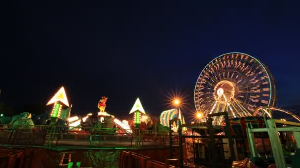 Time Lapse Amusement Park Night Ferris Wheel — Stock Video