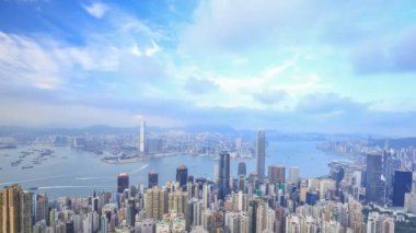 Hong Kong şehrinin 4k zaman atlaması, The Peak 'in manzarası.