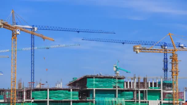 Time Lapse Industrial Construction Crane Blue Sky Background — Stock video