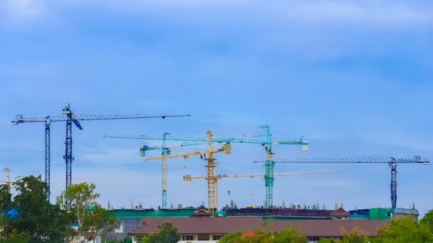 Time Lapse Guindaste Construção Industrial Com Fundo Azul Céu — Vídeo de Stock