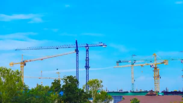 Time Lapse Industrial Construction Crane Blue Sky Background — Stock video
