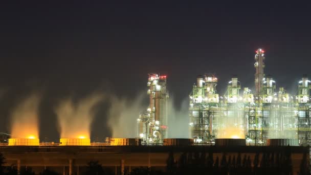 Time Lapse Della Raffineria Petrolio Impianto Industriale Con Cielo Notte — Video Stock