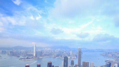 Hong Kong şehrinin 4k zaman atlaması, The Peak 'in manzarası.