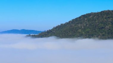 Khao Kho, Phetchabun, Tayland 'daki dağda sabah sislerin hızlanması