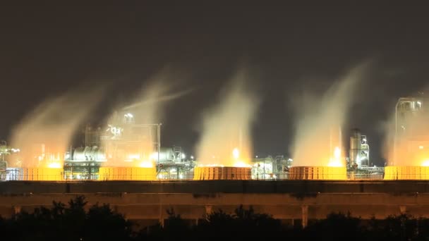 Tempo Lapso Torre Resfriamento Refinaria Petróleo Planta Industrial Noite Tailândia — Vídeo de Stock