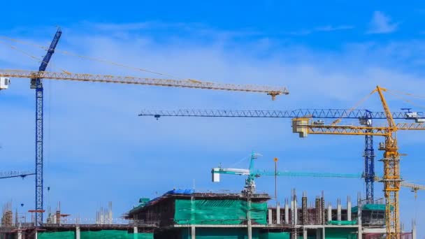 Lapso Tempo Guindaste Construção Industrial Com Fundo Azul Céu — Vídeo de Stock