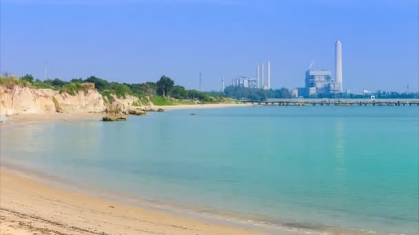 Tid Bortfall Sai Thong Stranden Och Havet Med Elkraftverk Rayong — Stockvideo