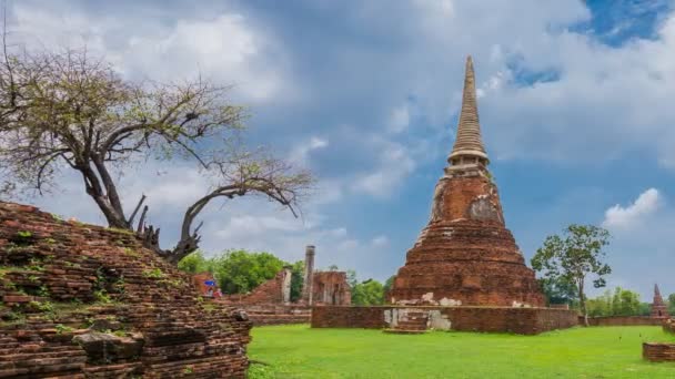 Time Lapse Ruins Wat Mahathat Temple Ayutthaya Historical Park Thailand — стокове відео