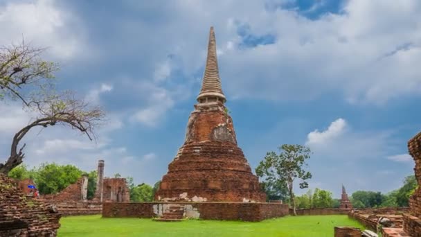 Time Lapse Van Ruïnes Van Wat Mahathat Tempel Ayutthaya Historisch — Stockvideo