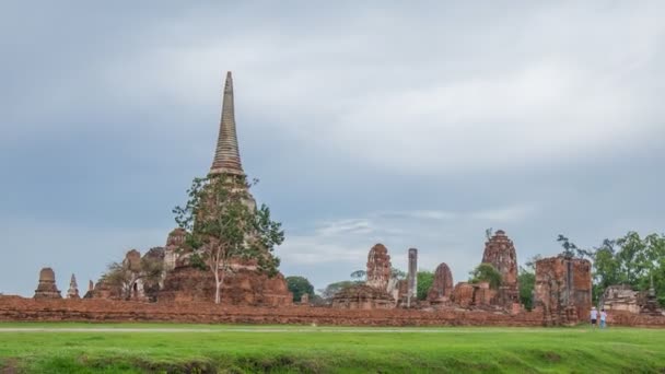 Time Lapse Ruins Wat Mahathat Temple Ayutthaya Historical Park Thailand — Stock Video