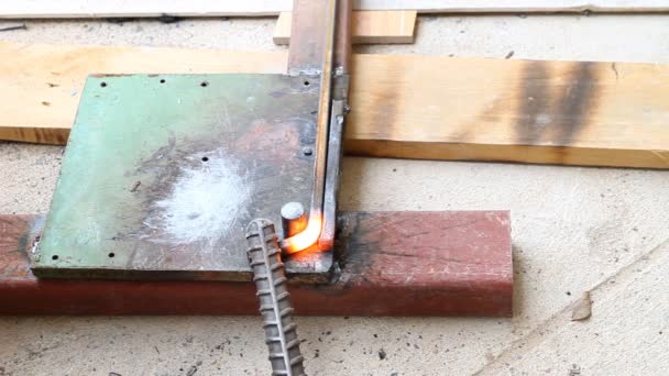 Gas Heating Cutting Metal Using Torch Bending Square Bar — Stock Video