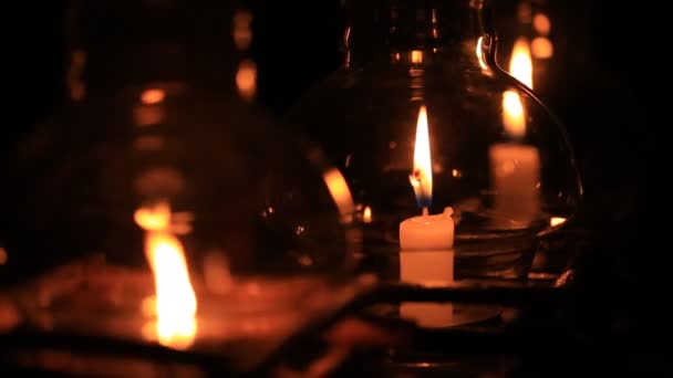 Candela Lanterna Vetro Notte — Video Stock