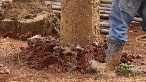 Machine Drilling Holes Ground Construction Site — Stock Video