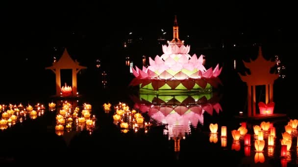 Loy Kratong Festival Sukhothai Historical Park Thailand — Stock Video