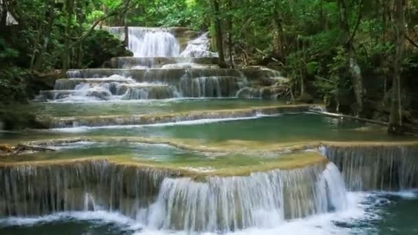 Tempo Limite Nível Cachoeira Huay Mae Kamin Parque Nacional Khuean — Vídeo de Stock