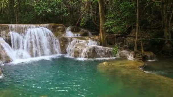 Cachoeira Huay Mae Kamin Parque Nacional Khuean Srinagarindra Província Kanchanaburi — Vídeo de Stock