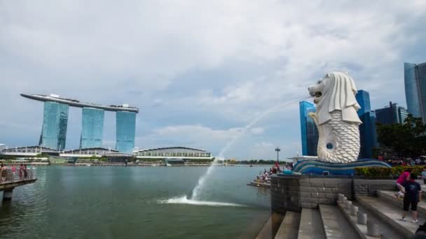 Singapur Aug 2017 Zeitraffer Des Merlion Parks Mit Touristen Berühmtes — Stockvideo