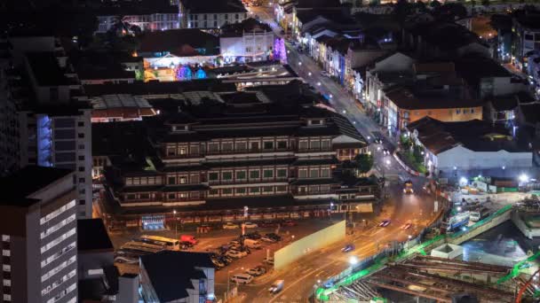 Tempo Lapso Buda Templo Relíquia Dos Dentes Chinatown Noite Singapura — Vídeo de Stock