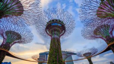 4k Gün 'den Geceye Singapur' daki körfez kenarında bahçelerin hızlandırılmış ışığı 