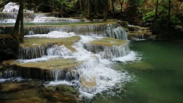 Nível Cachoeira Huay Mae Kamin Parque Nacional Khuean Srinagarindra Província — Vídeo de Stock
