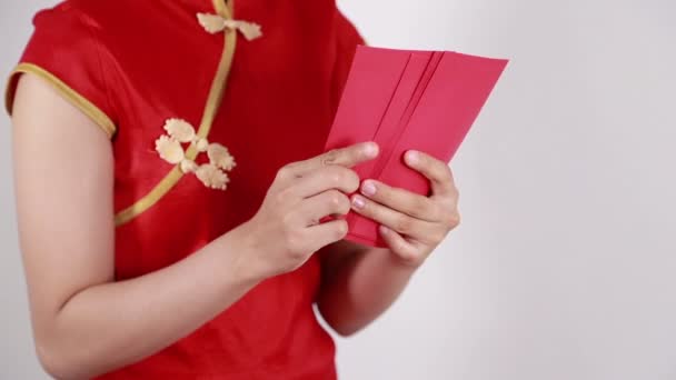 Comptage Main Enveloppe Rouge Dans Concept Bonne Année Chinoise — Video
