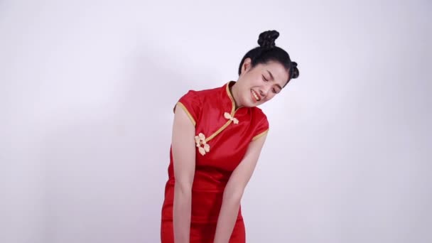 Žena Drží Těžký Pytel Čínské Oslavy Nový Rok — Stock video