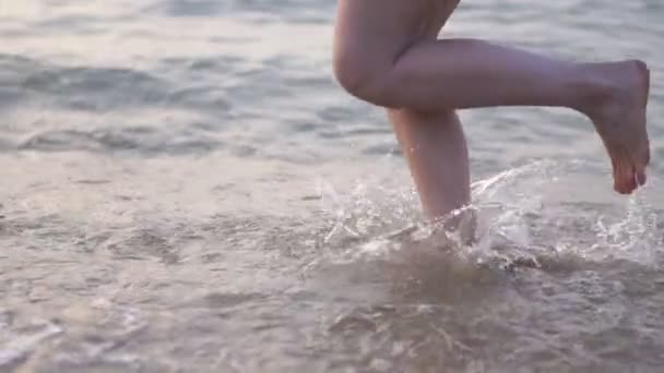 Rallentatore Delle Gambe Della Donna Che Camminano Sulla Spiaggia Del — Video Stock