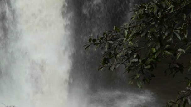 Cámara Lenta Hoja Cerca Con Cascada Haew Suwat Parque Nacional — Vídeos de Stock