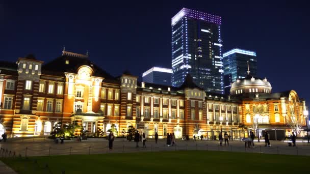 日本东京 2019年3月24日 麻生太树商业区东京站美丽的夜景 是日本最大 最繁忙的终点站 — 图库视频影像