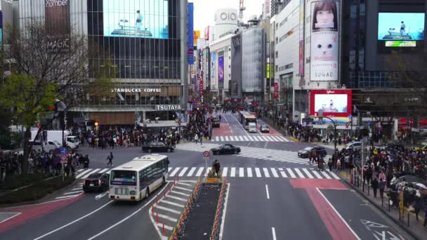 Tokyo Japan Marca 2019 Ruch Samochodów Poprzek Słynnej Ulicy Shibuya — Wideo stockowe